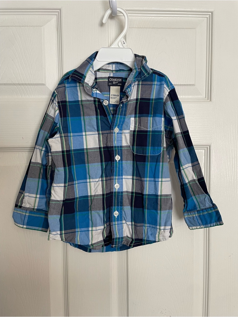 OshKosh 100% Cotton Size 3 Toddler Blue Plaid Button-Up Shirt for Kids